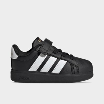Kids' Toddler adidas Streettalk Hook-And-Loop Stretch Lace Casual Shoes - Core Black/Footwear White/Gold Metallic - Left shoe facing left. Outside of the shoe.