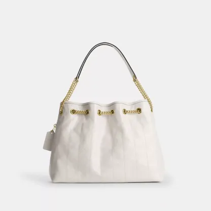 Evelyn Shoulder Bag With Quilting And Charm - Gold/Chalk - view 6