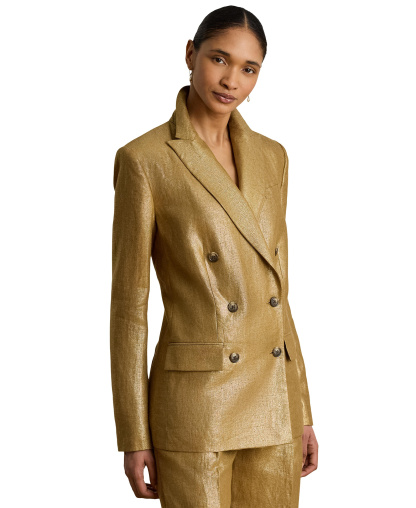 Lauren Ralph Lauren Women's Foiled Peak Lapels Long-Sleeve Blazer - Brown/Gold Foil