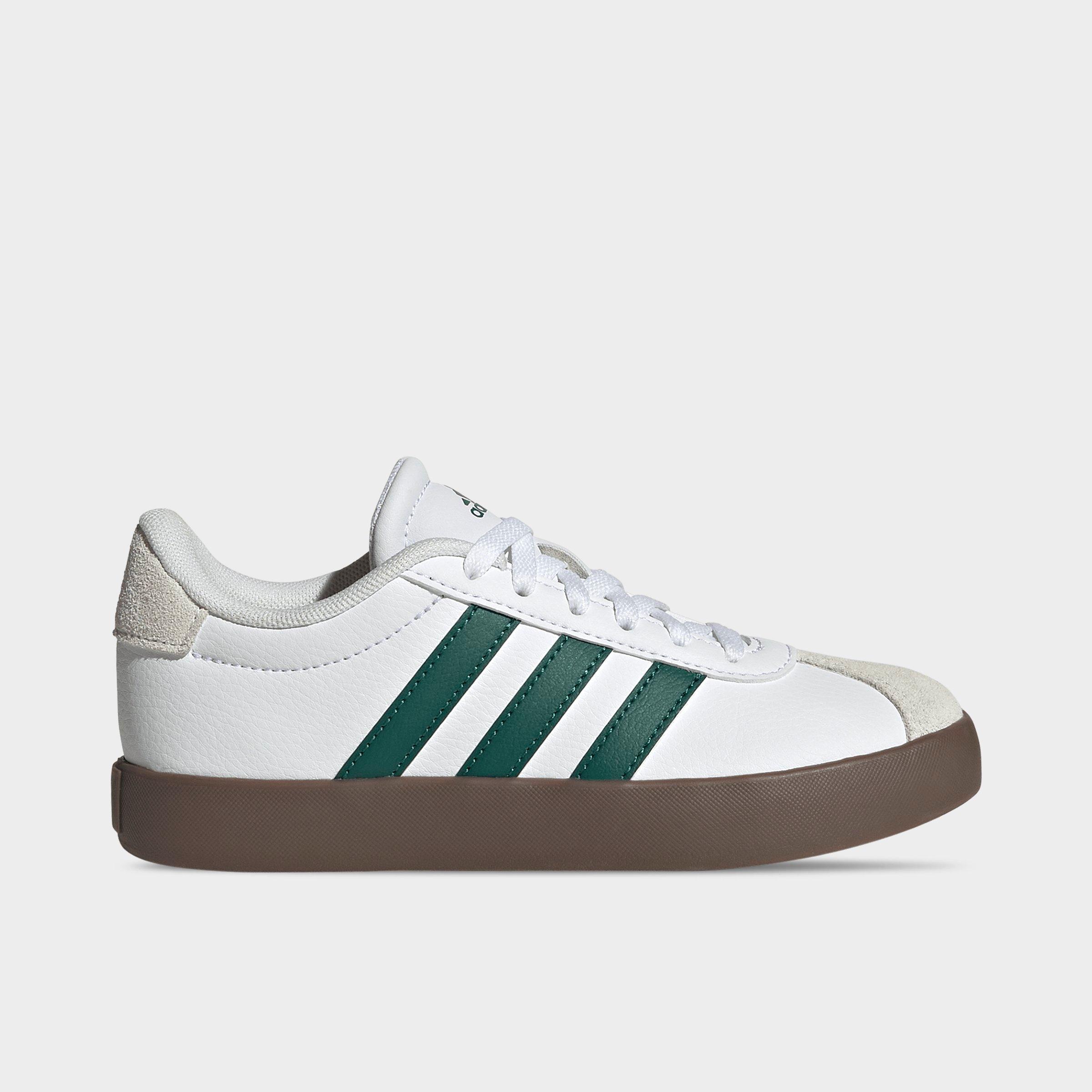 Big Kids' adidas VL Court 3.0 Skateboarding Casual Shoes - Cloud White/Collegiate Green/Gum - Left shoe facing left. Outside of the shoe.