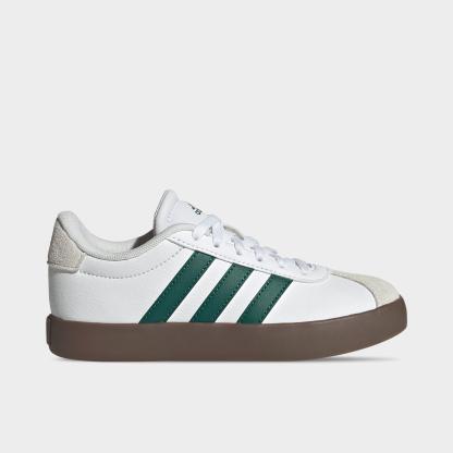Big Kids' adidas VL Court 3.0 Skateboarding Casual Shoes - Cloud White/Collegiate Green/Gum - Left shoe facing left. Outside of the shoe.