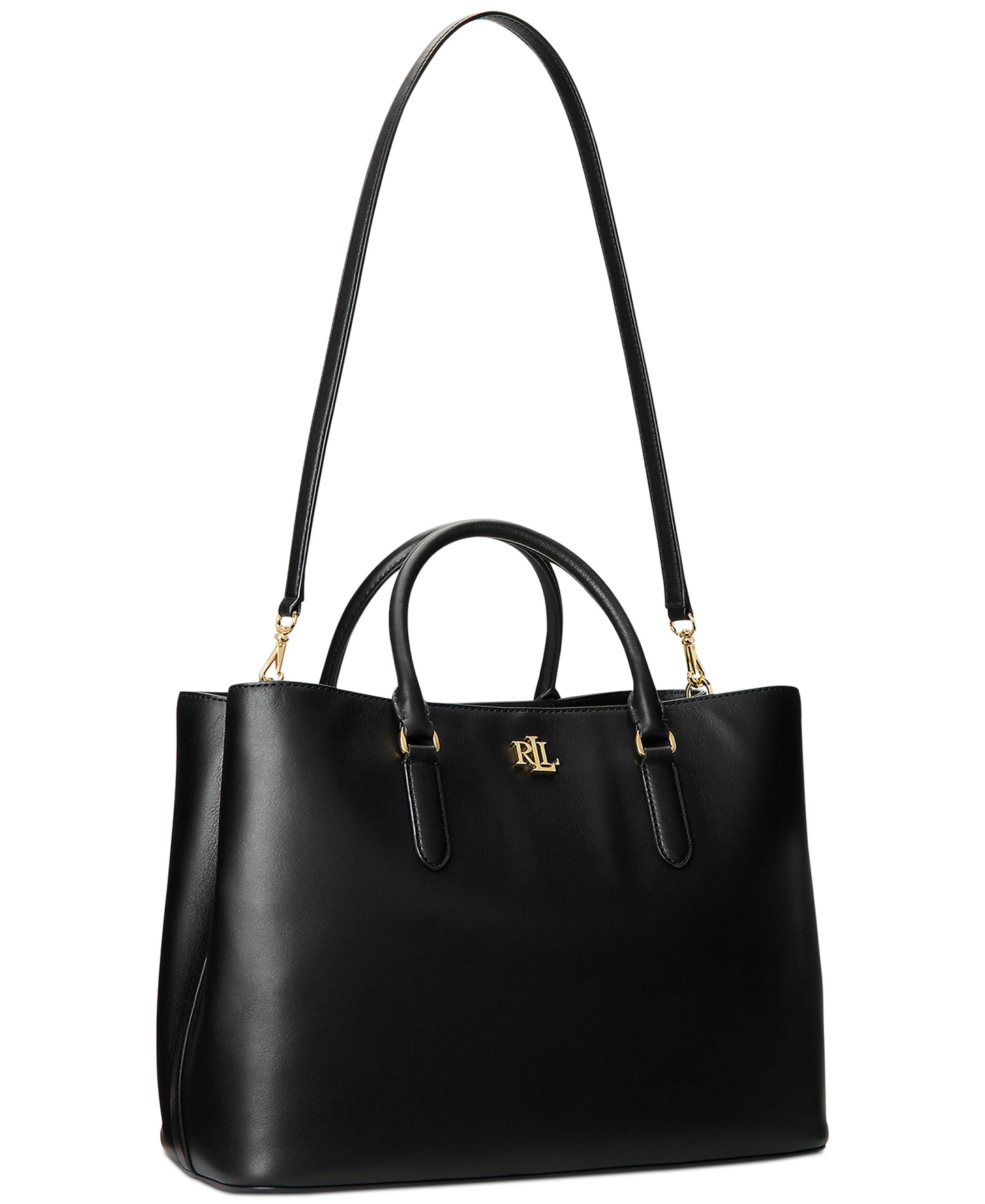 Lauren Ralph Lauren Full-Grain Leather Large Marcy Satchel Bag - Black