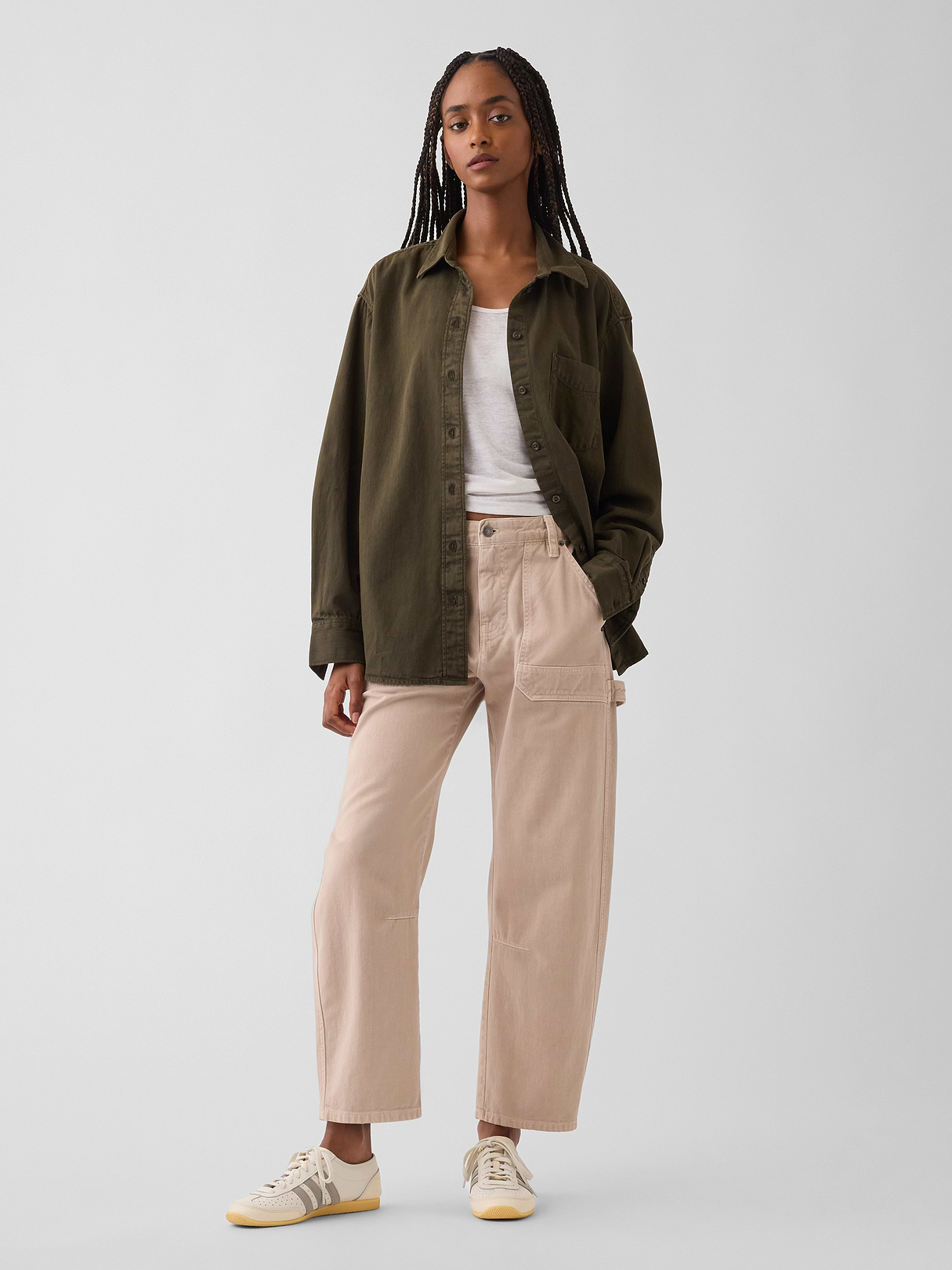 Mid Rise Barrel Utility Ankle Pants - Wicker tan