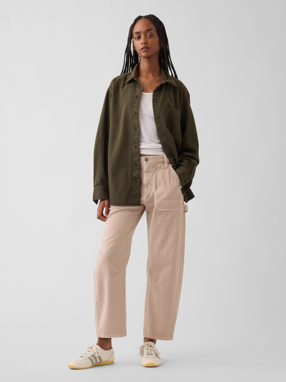 Mid Rise Barrel Utility Ankle Pants - Wicker tan