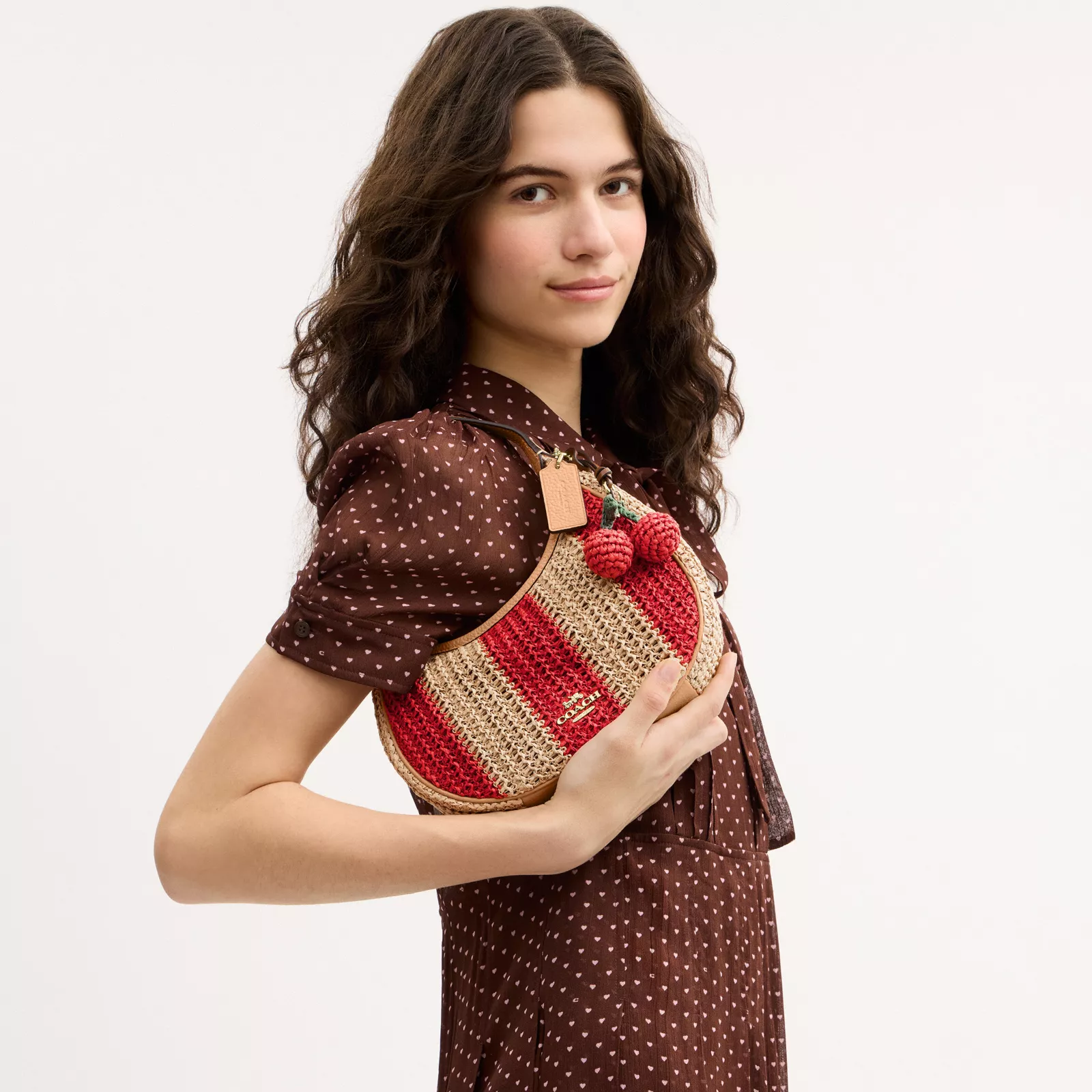 Emily Shoulder Bag With Charm - Gold/Red/Tan - view 2
