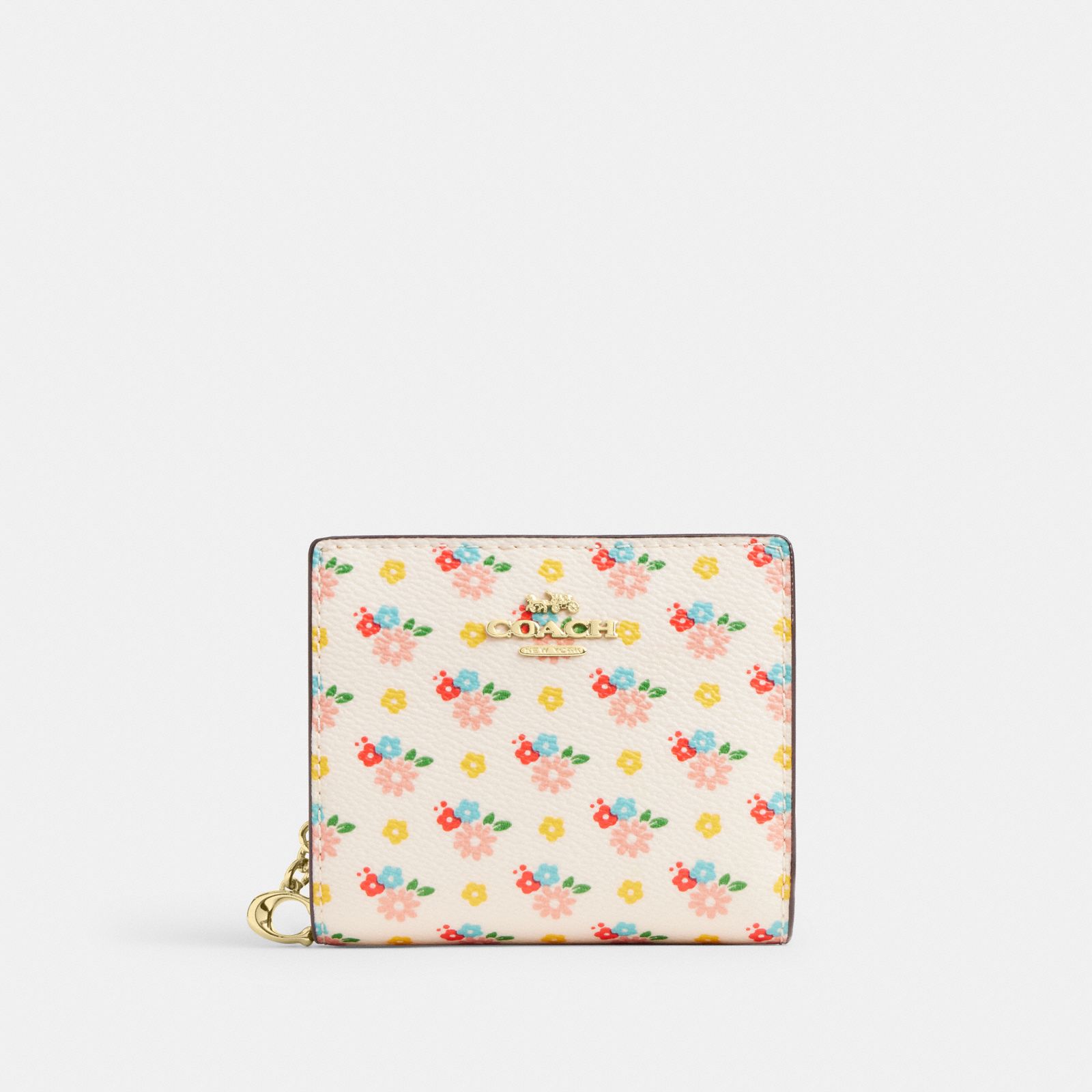 Snap Wallet With Floral Print And Charm - Gold/Chalk Multi