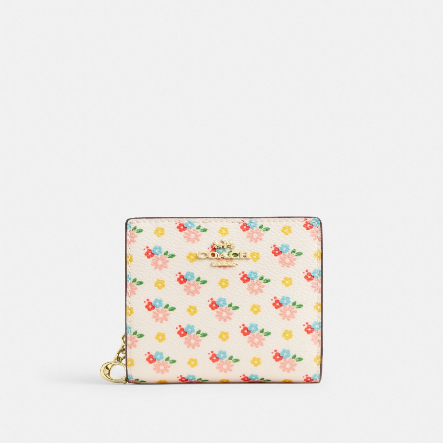 Snap Wallet With Floral Print And Charm - Gold/Chalk Multi