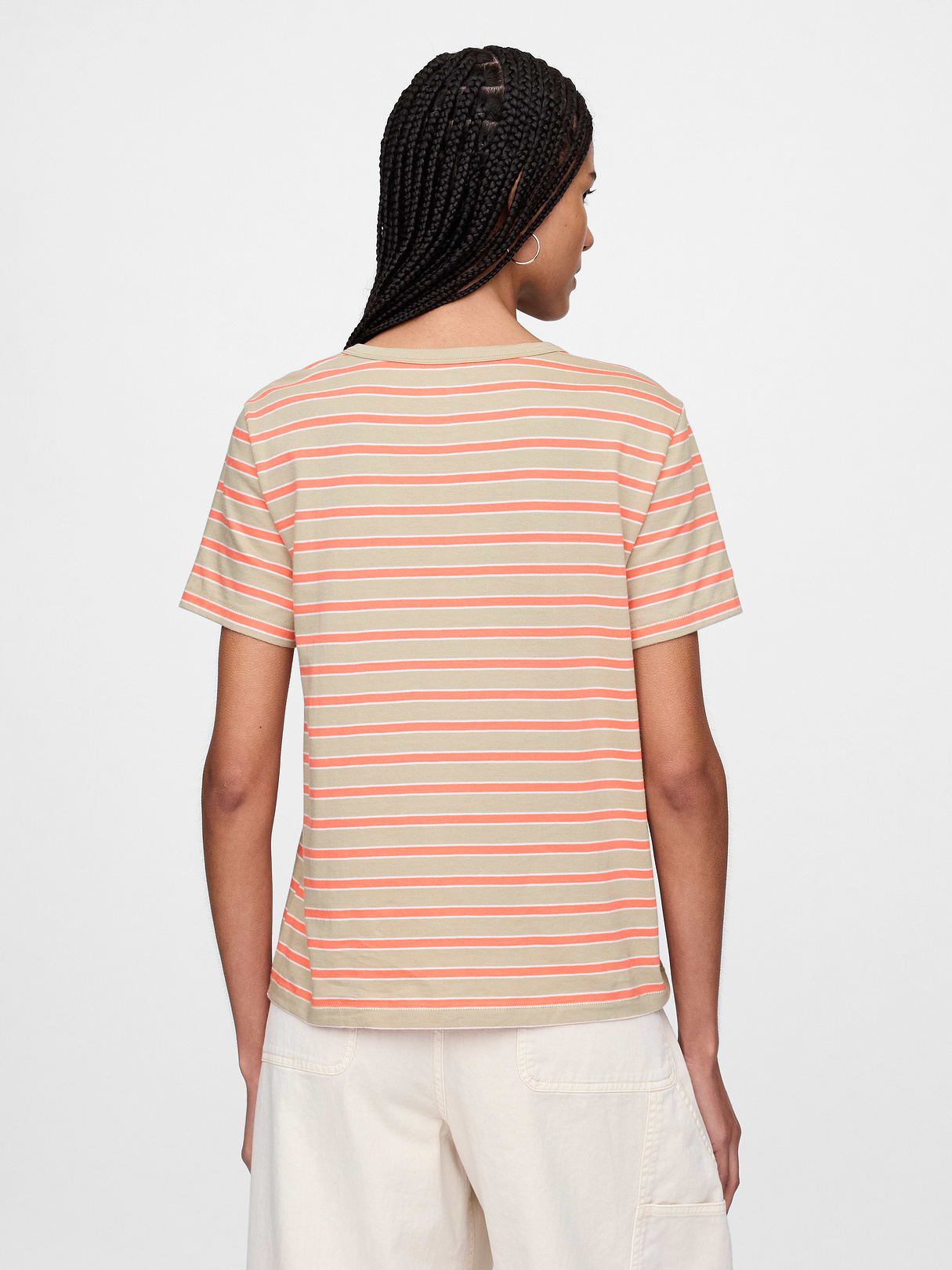 Organic Cotton VintageSoft T-Shirt - Coral pink and khaki tan stripe