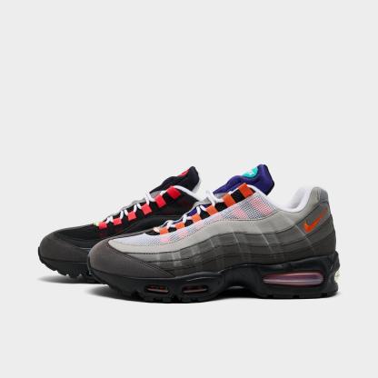 Men's Nithtke Air Max 95 Big Bubble PRM Casual Shoes - Black/Volt/Team Orange/Multi - Left shoe facing left. Outside of the shoe.