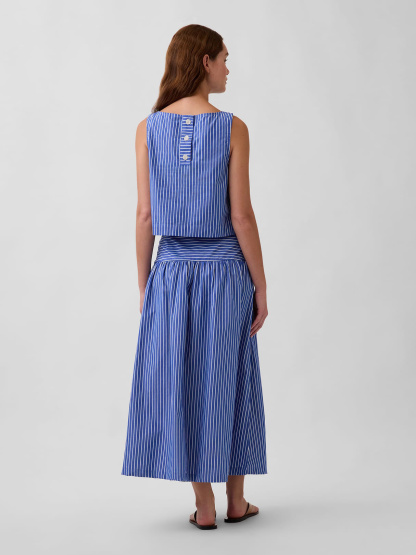 Poplin Drop-Waist Maxi Skirt - Blue stripe