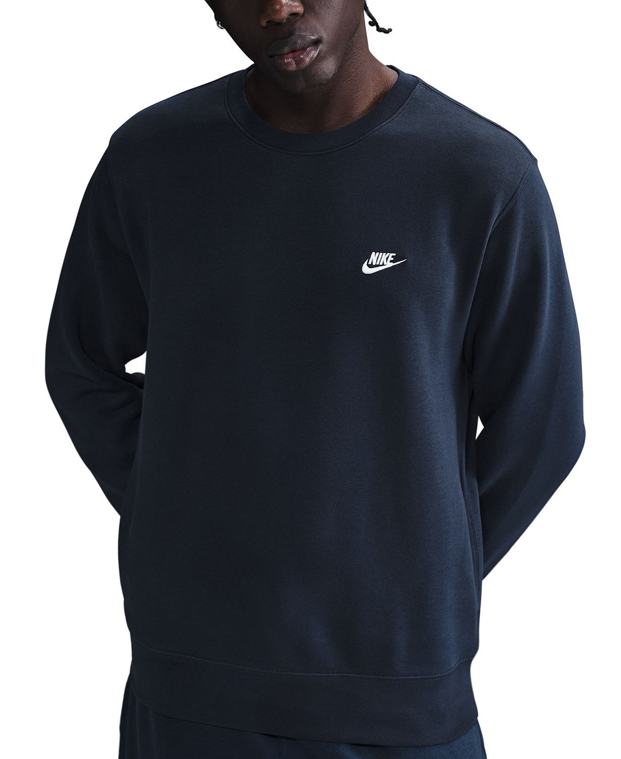 Nike Men's Club Fleece Crewneck Logo Sweatshirt - Obsidian/White