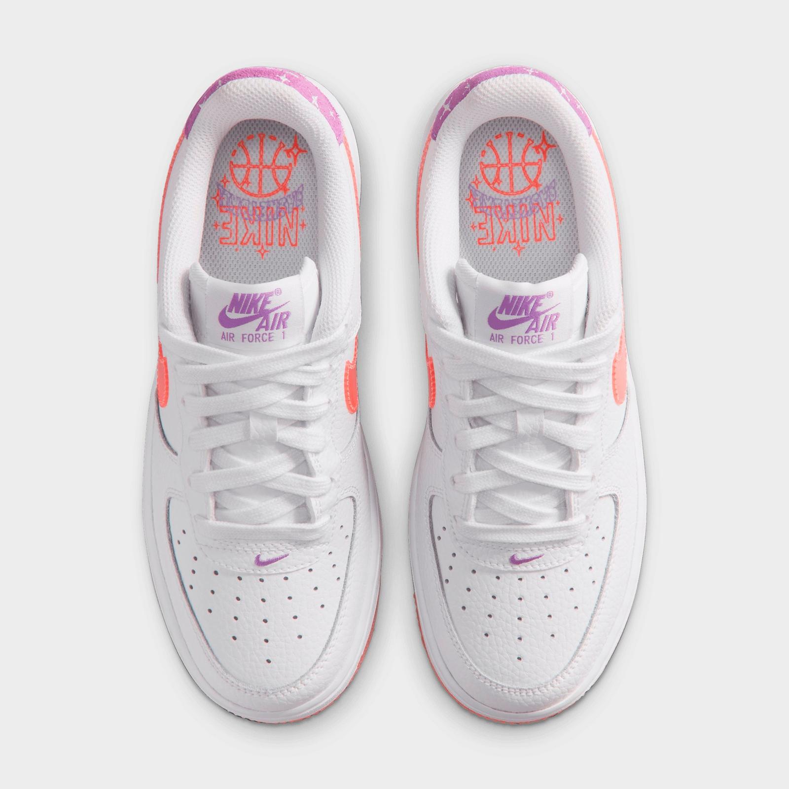 Big Kids' Nike Air Force 1 Low Casual Shoes - White/Turf Orange/Bright Violet