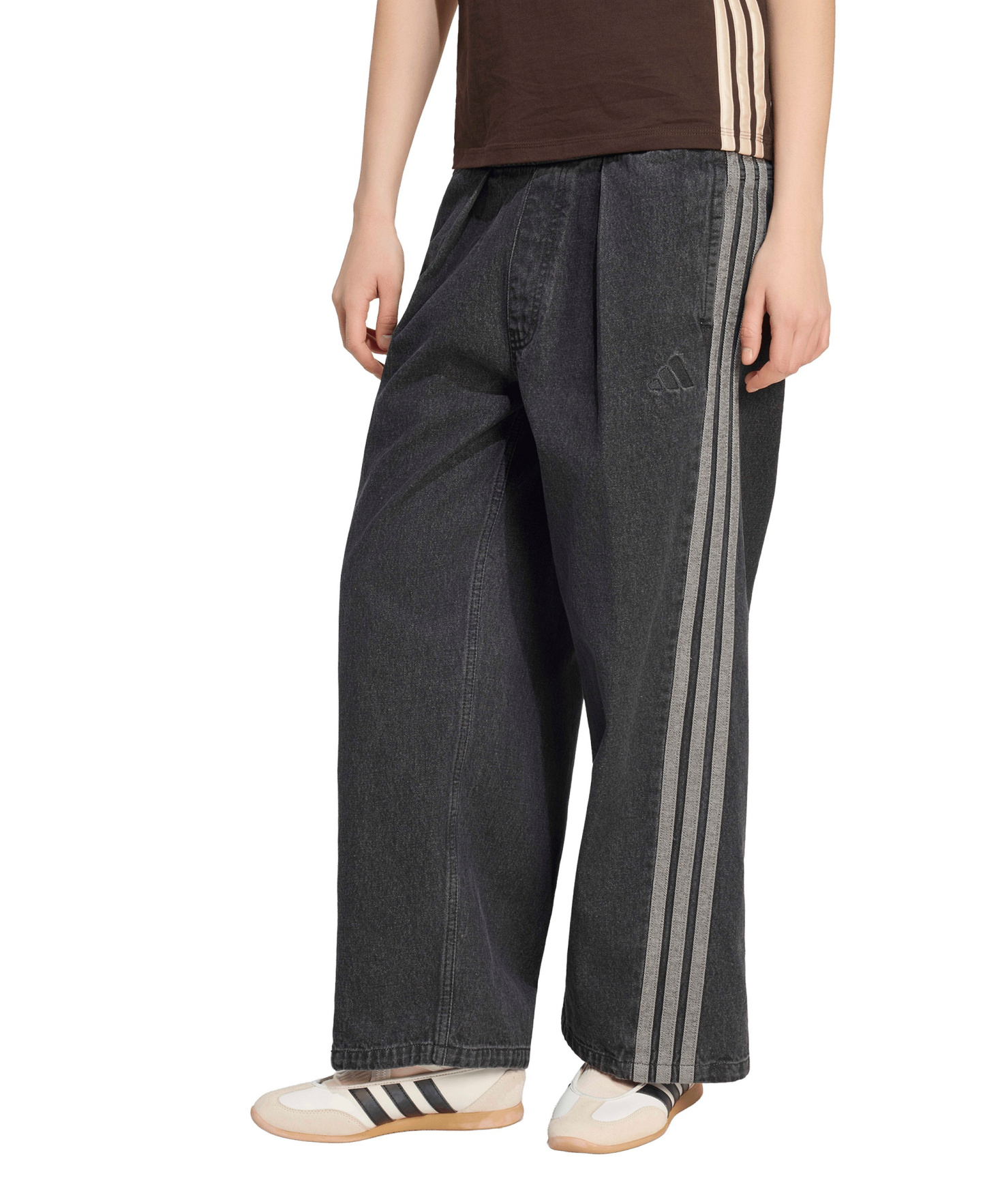 adidas Women's Stadium Washed Denim Loose-Fit Pants - Black