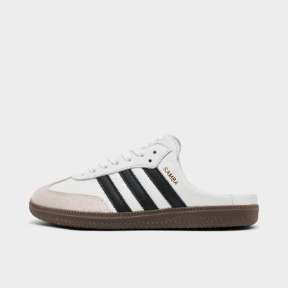 Women's adidas Originals Samba OG Mule Casual Shoes - Cloud White/Core Black/Gum - Left shoe facing left. Outside of the shoe.