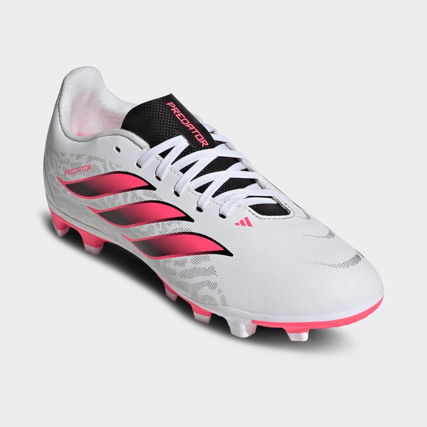 Big Kids' adidas Predator Club Firm Ground and Multi Ground Soccer Cleats - White/Solar Turbo/Black - Both shoes facing left