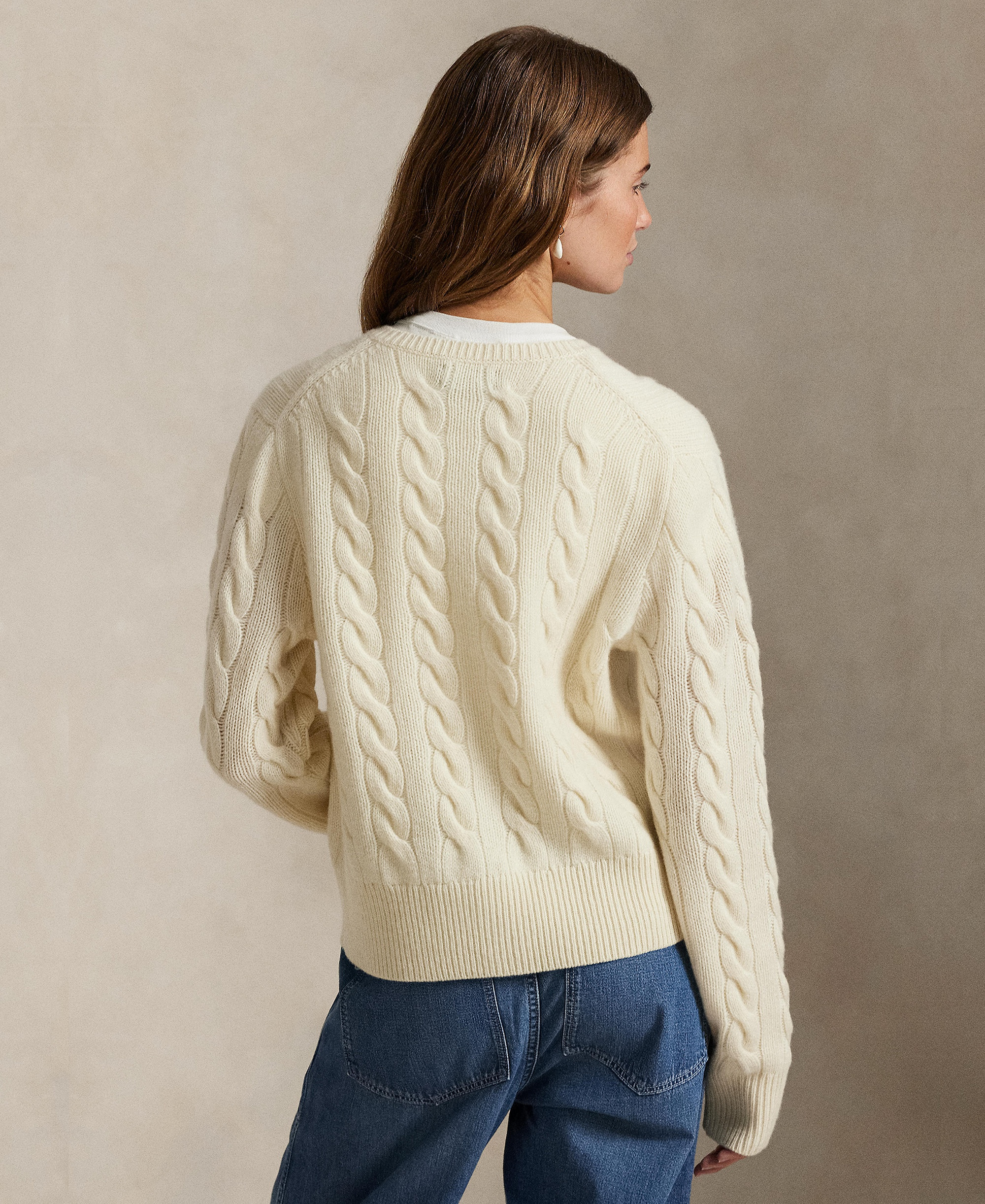 Polo Ralph Lauren Women's Cable-Knit Wool-Cashmere Cardigan Sweater - Authentic Cream