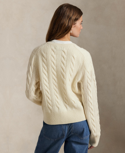 Polo Ralph Lauren Women's Cable-Knit Wool-Cashmere Cardigan Sweater - Authentic Cream