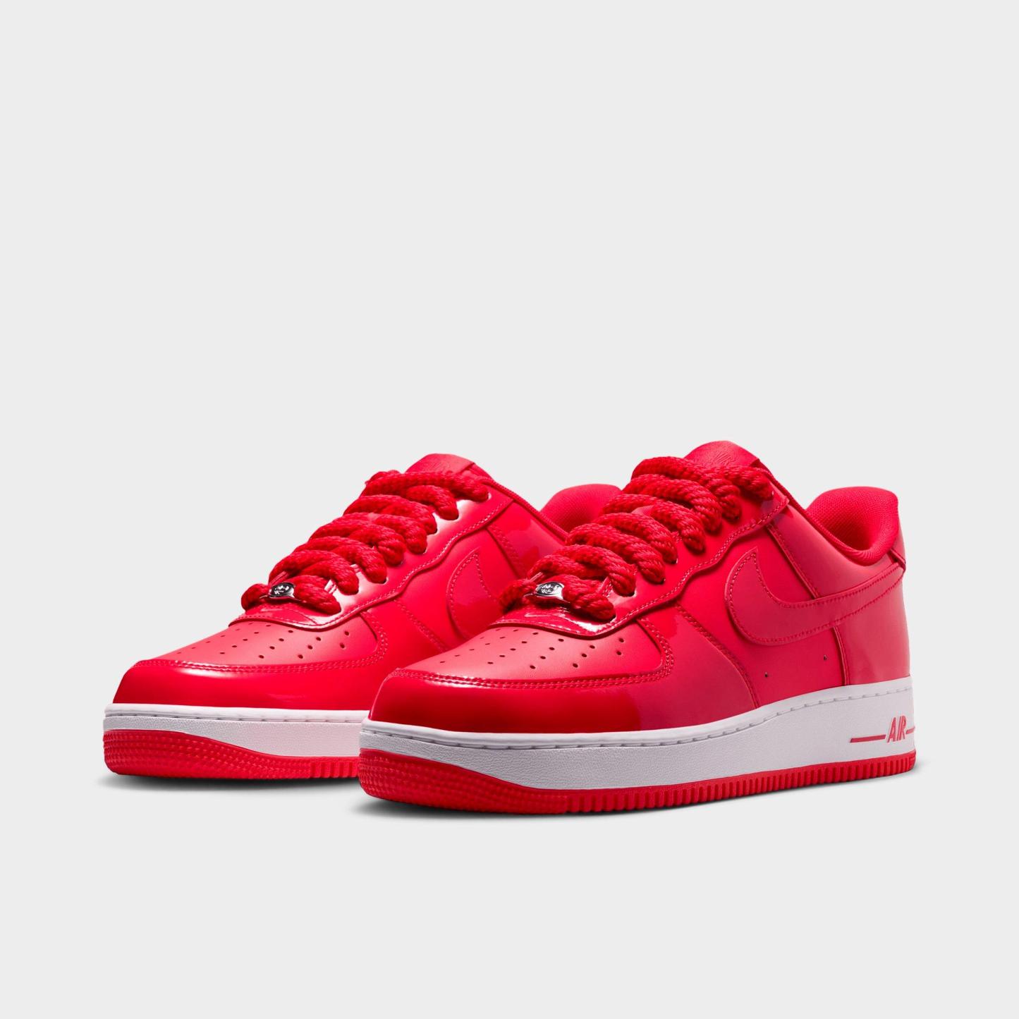 Men's Nithtke Air Force 1 '07 Patent Leather Casual Shoes - University Red/White/Metallic Silver/Light Crimson - Both shoes facing left