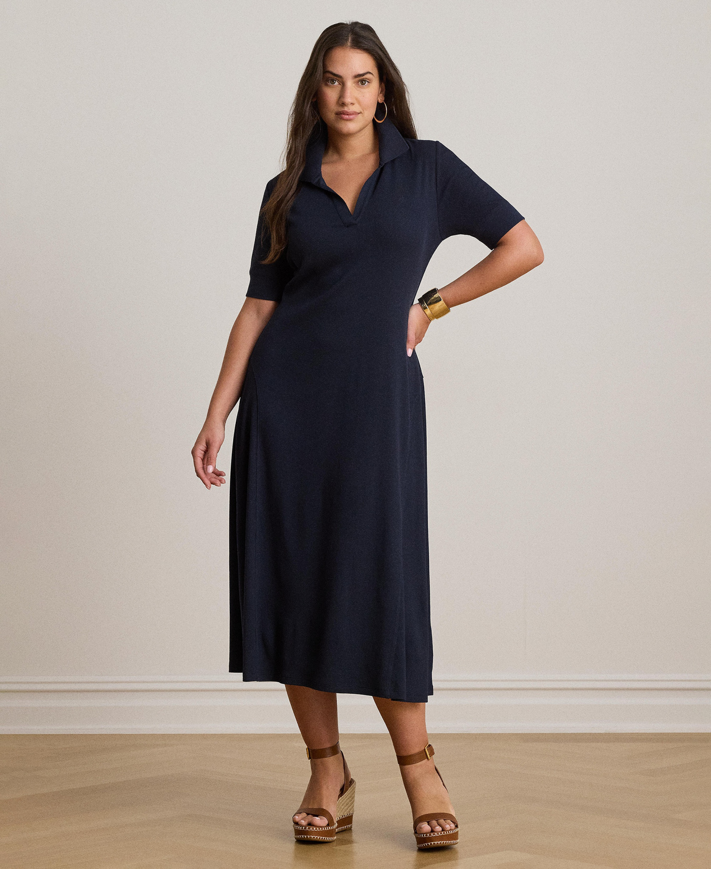 Lauren Ralph Lauren Women's Rib Knit Collared Dress - Lauren Navy