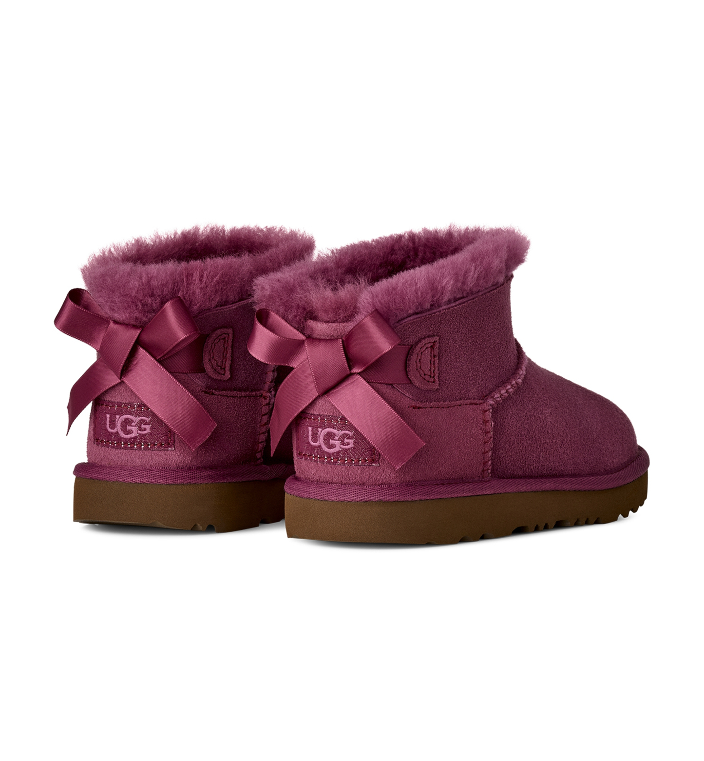 UGG® Kids Ultra Mini Bailey Bow Round Toe Booties - Dark Winterberry
