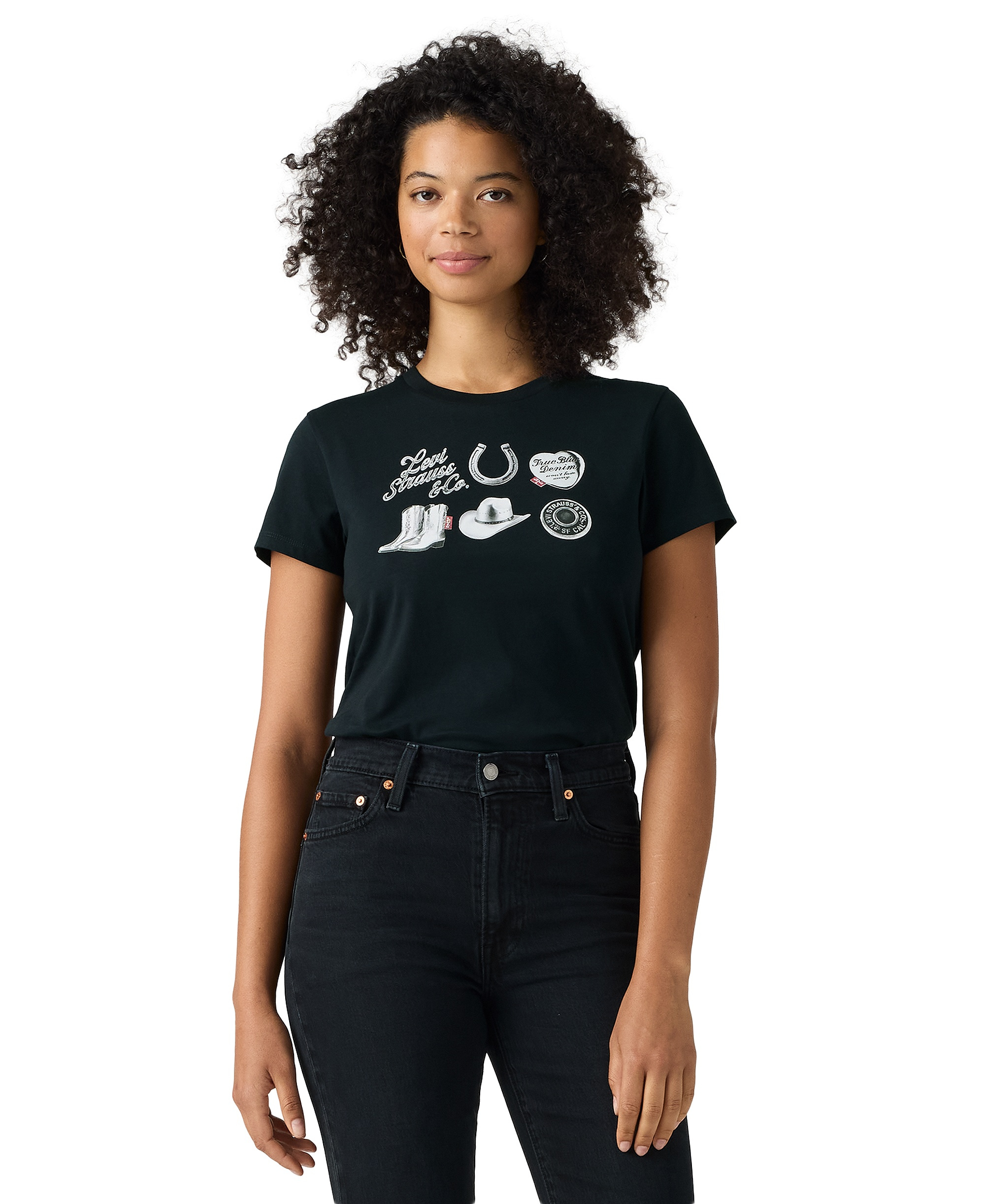 Levi's Women's Perfect Graphic Logo Cotton T-Shirt - Archival Silver Grid Anthracite