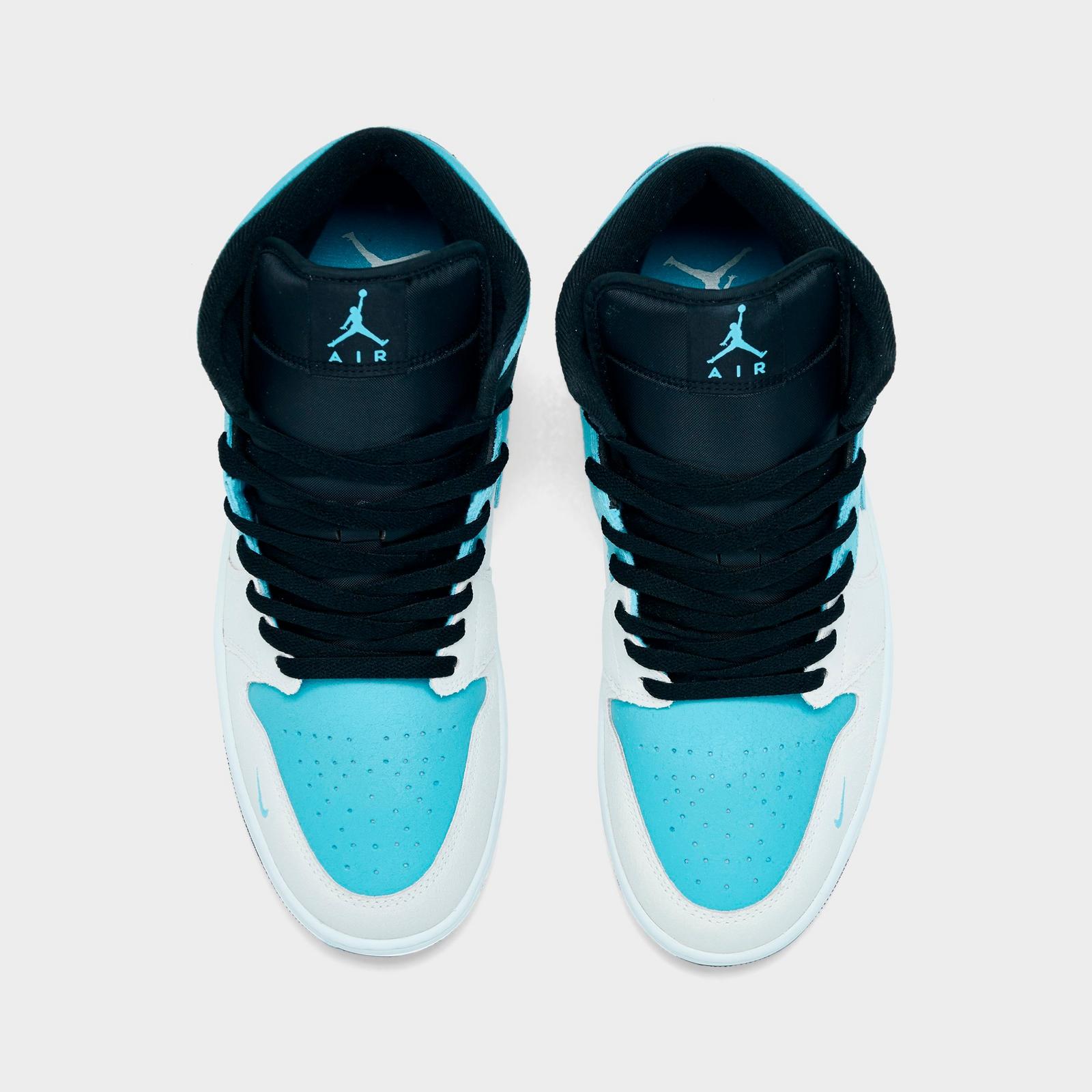 Men's Air Jordan Retro 1 Mid SE Casual Shoes - Summit White/Blue Chill/Black - view 5