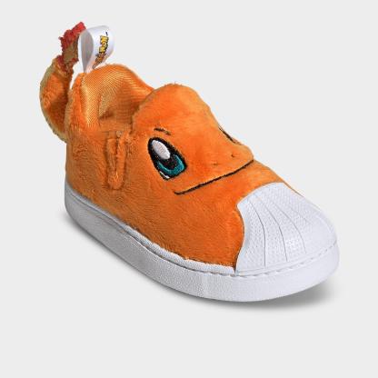 Kids' Toddler adidas x Pokemon Superstar Quickon Casual Shoes - Orange/Cloud White/Equipment Green - Both shoes facing left