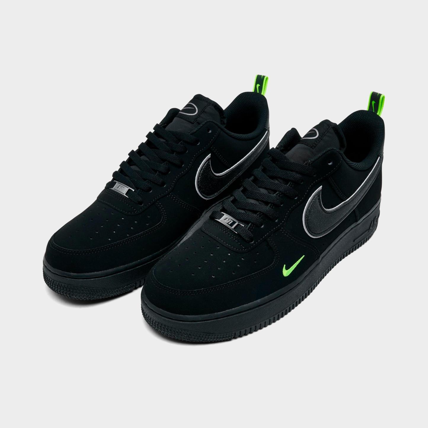 Men's Nithtke Air Force 1 '07 LV8 Casual Shoes - Part 2 - Black/Black/Flat Pewter/Volt - Both shoes facing left