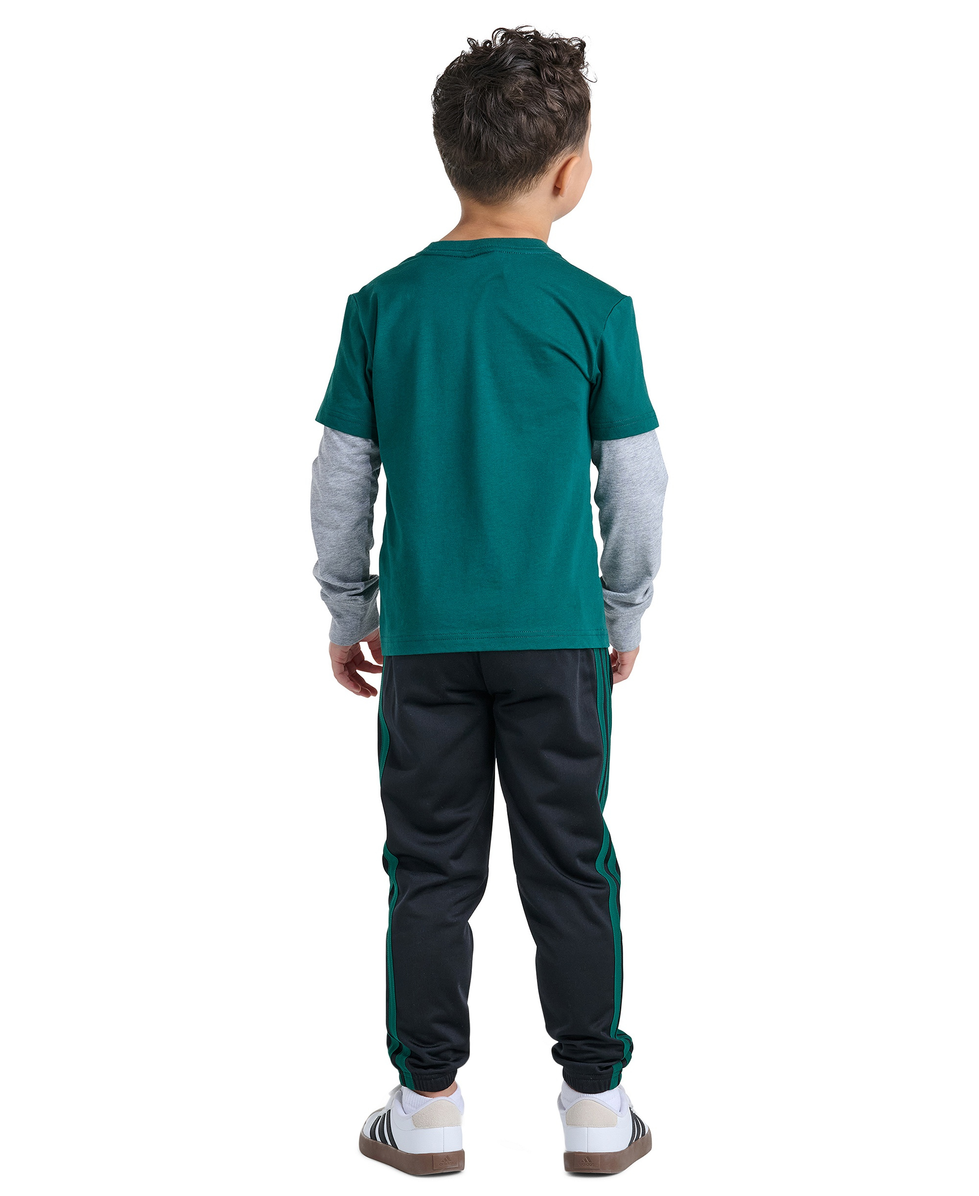 adidas Boys' 2T-7 Cotton Layered Long-Sleeve T-Shirt and Pants, 2-Piece Set - Collegiate Green/Black