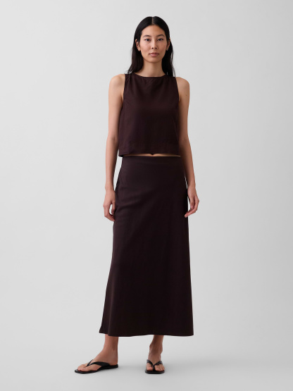 Linen-Blend Maxi Slip Skirt - Terra brown