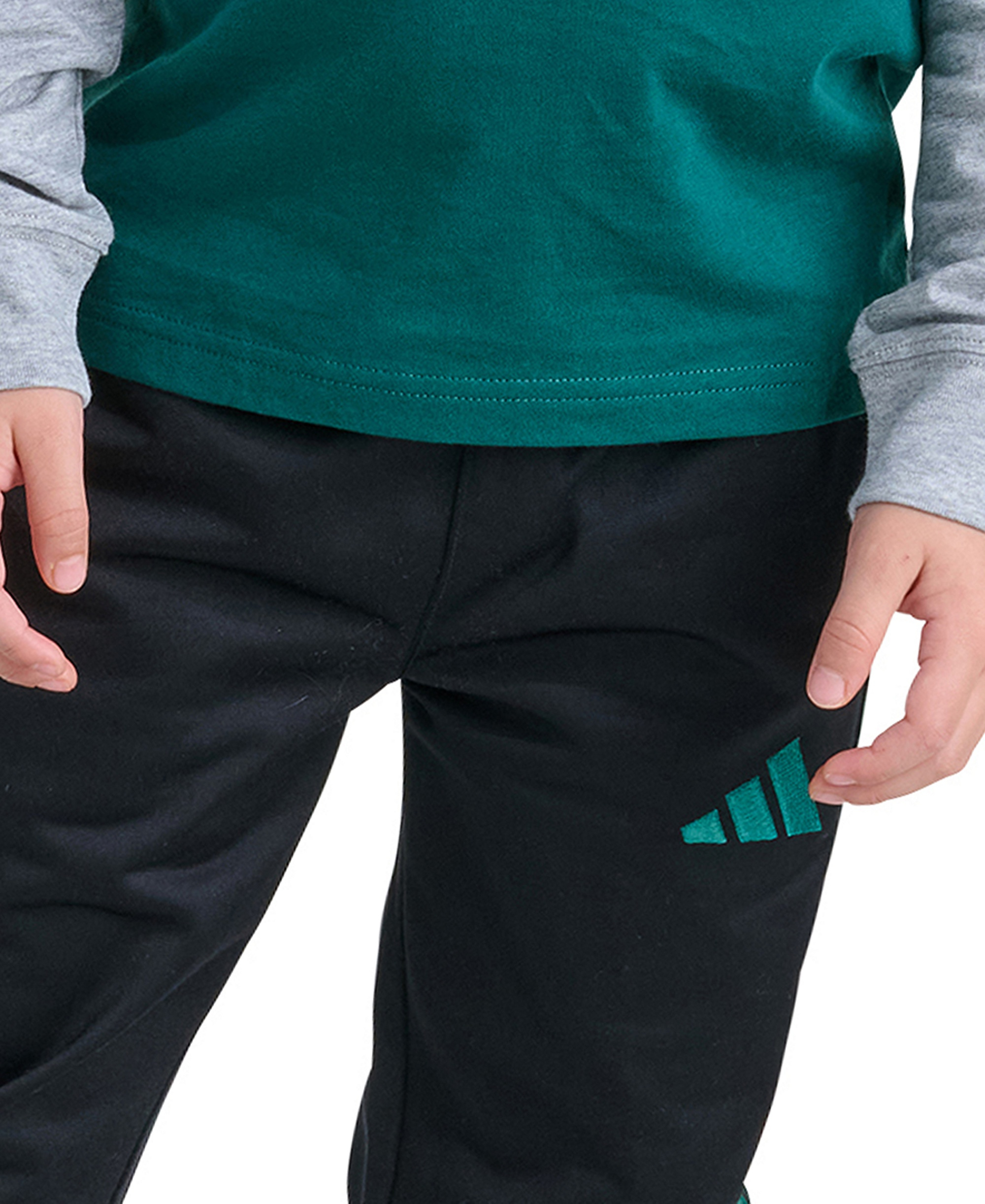 adidas Boys' 2T-7 Cotton Layered Long-Sleeve T-Shirt and Pants, 2-Piece Set - Collegiate Green/Black