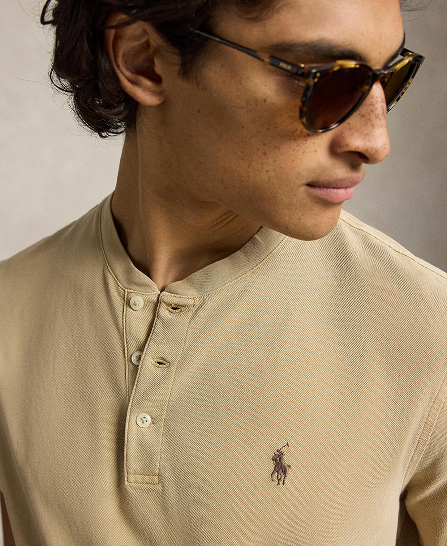 Polo Ralph Lauren Men's Featherweight Mesh Henley Shirt - Vintage Khaki