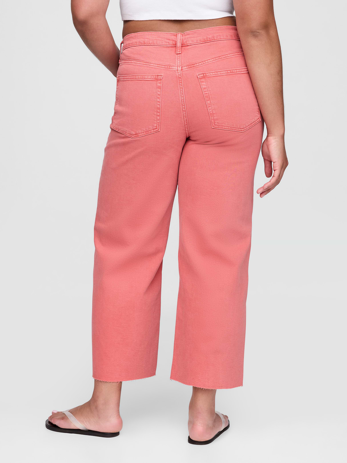 High Rise Stride Wide-Leg Ankle Jeans - Fresh coral pink