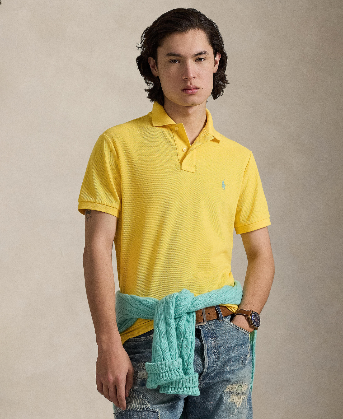 Polo Ralph Lauren Men's Cotton Custom Slim Fit Mesh Polo Shirt - Sunfish Yellow