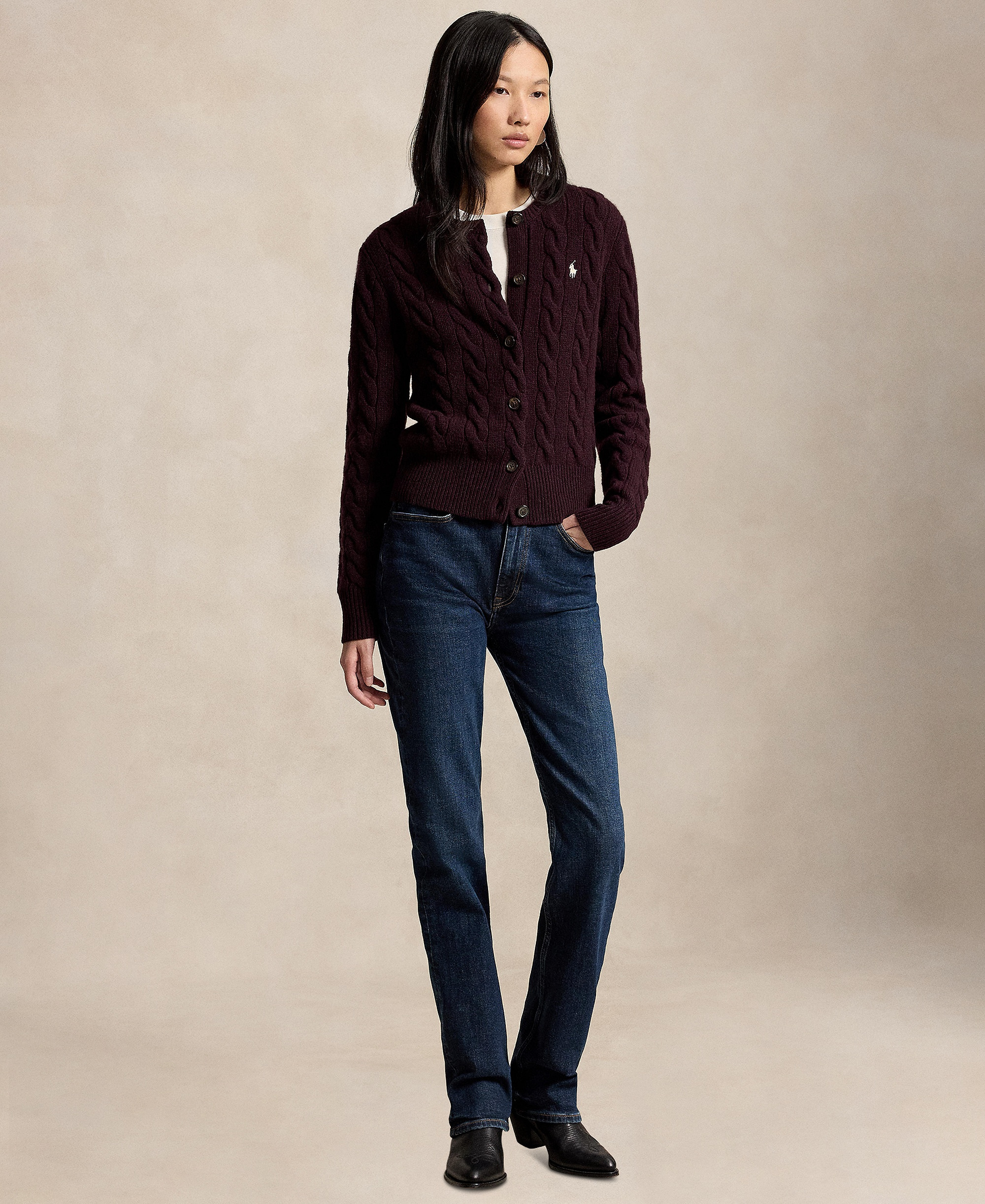 Polo Ralph Lauren Women's Cable-Knit Wool-Cashmere Cardigan Sweater - Damson Melange