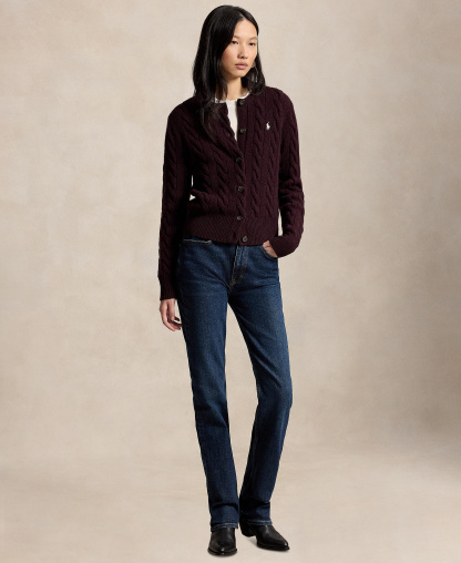 Polo Ralph Lauren Women's Cable-Knit Wool-Cashmere Cardigan Sweater - Damson Melange