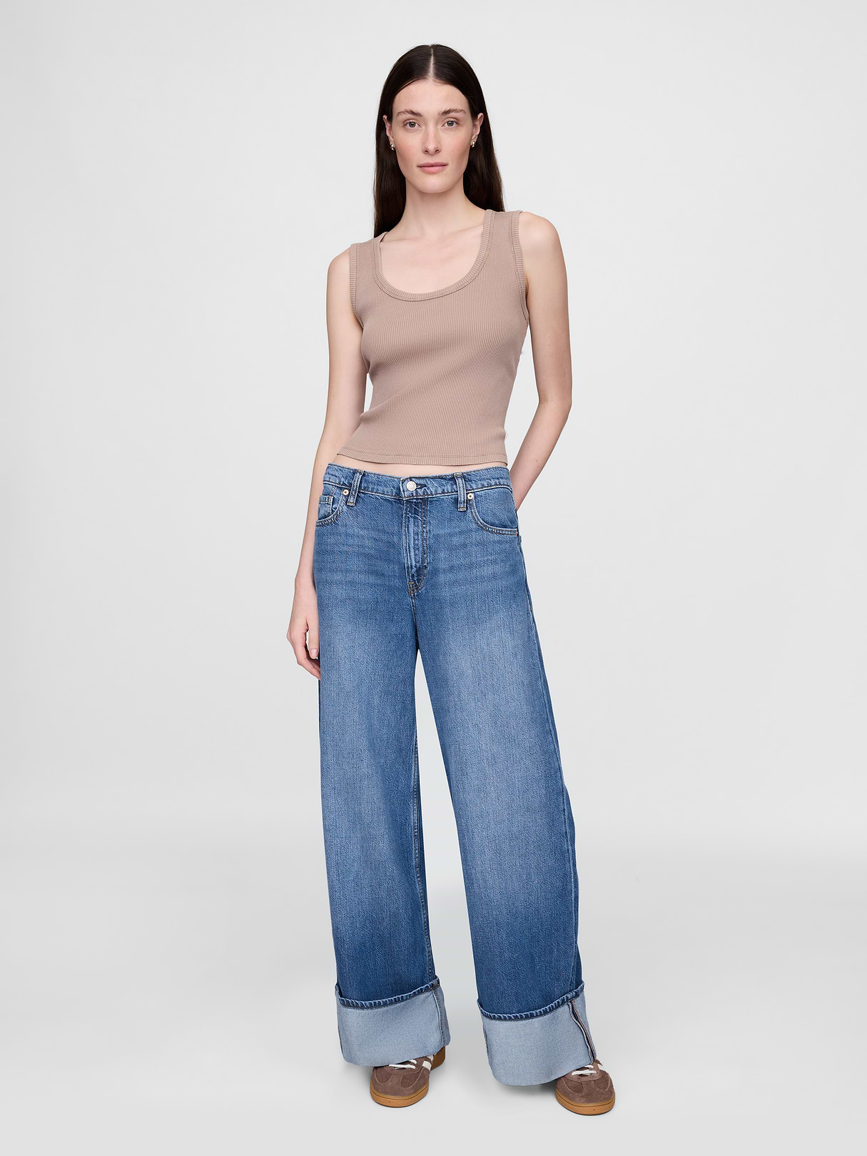 Mid Rise UltraSoft Baggy Jeans - Cuffed medium wash