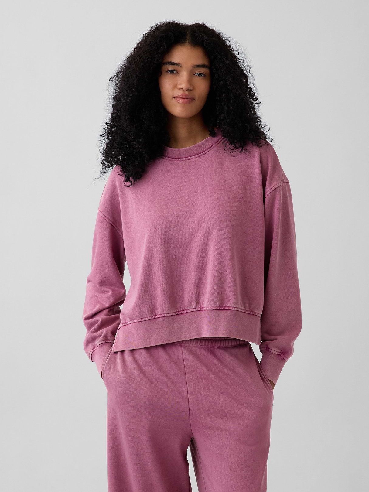 VintageSoft Terry Oversized Wedge Side-Slit Sweatshirt - Dahlia pink