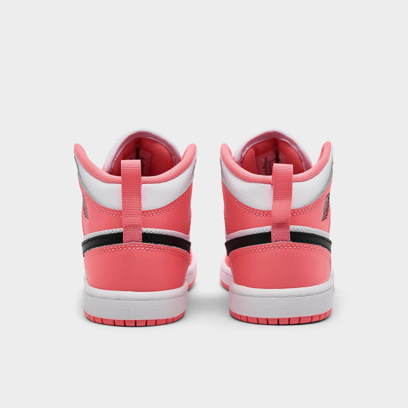 Little Kids' Air Jordan Retro 1 Mid Casual Shoes - Pink Gaze/White/Black - view 4