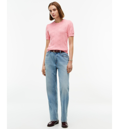 Tommy Hilfiger Women's Pointelle Puff-Sleeve Sweater - Carnation Pink