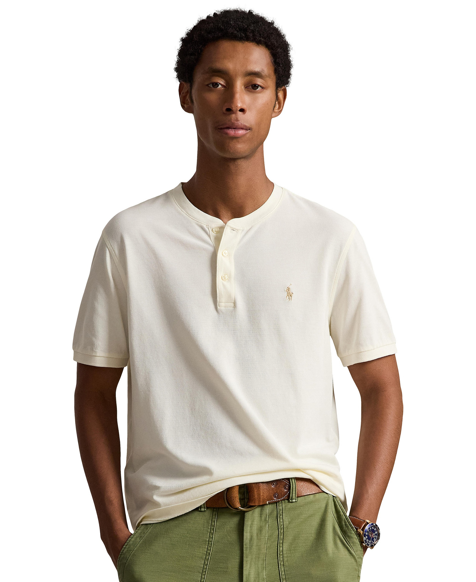 Polo Ralph Lauren Men's Featherweight Mesh Henley Shirt - Pale Cream/C8640