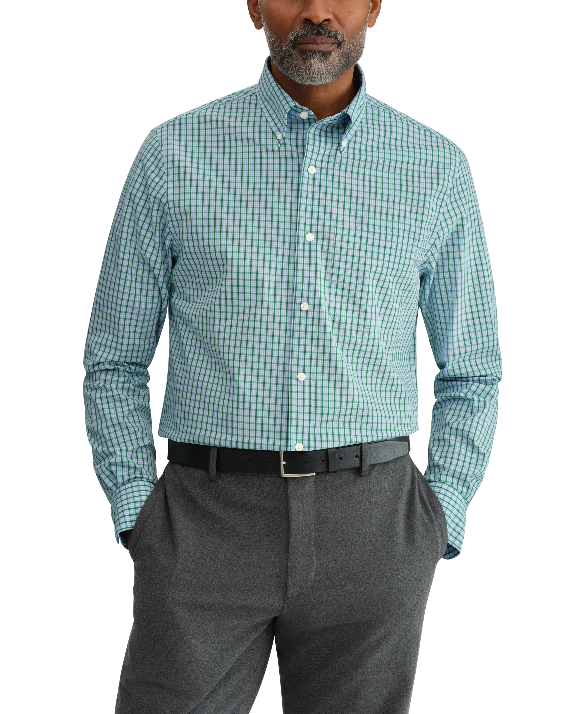 Tommy Hilfiger Men's Regular Fit Wrinkle Resistant Stretch Dress Shirt - Pine Multi