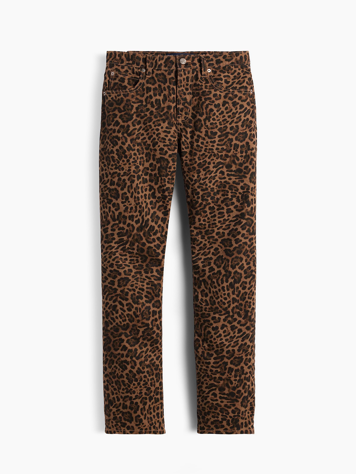 Mid Rise Straight Taper Jeans - Brown leopard print