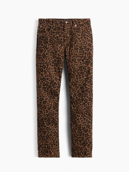 Mid Rise Straight Taper Jeans - Brown leopard print