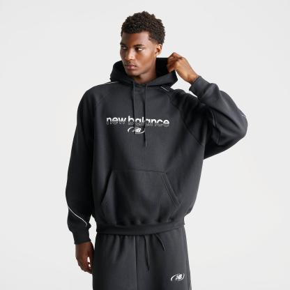 Men's New Balance Trackside Fleece Pullover Hoodie - Black/White - view 3