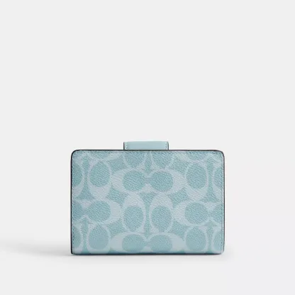 Medium Corner Zip Wallet In Signature Canvas - Gold/Light Blue - view 3