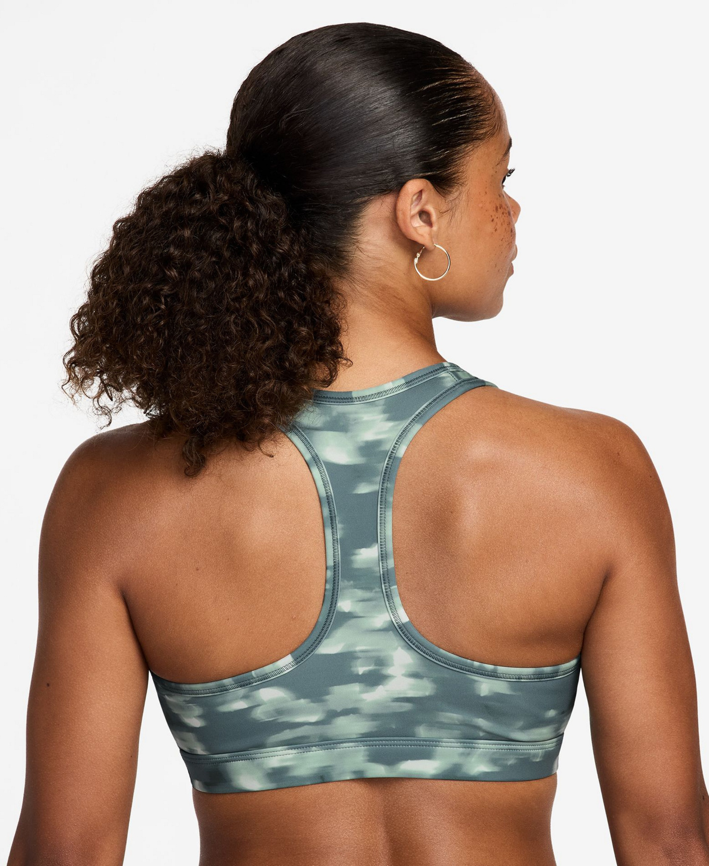 Nike Women's Swoosh Medium Support Padded Printed Sports Bra - Mineral Slate/White