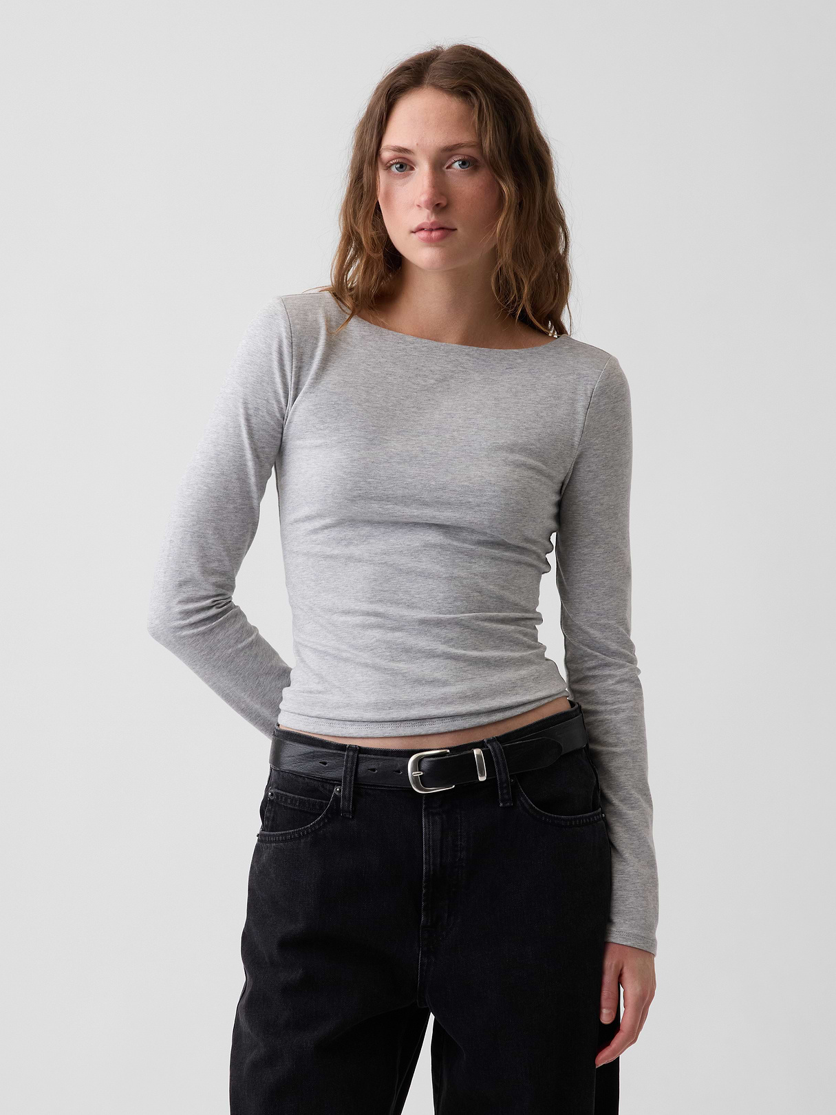 CloseKnit Jersey Scoop-Back T-Shirt - Light heather grey