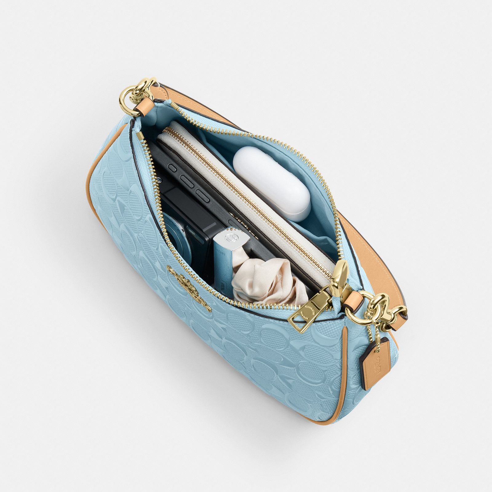 Teri Shoulder Bag In Signature Leather - Gold/Light Blue - view 5