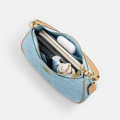 Teri Shoulder Bag In Signature Leather - Gold/Light Blue - view 5